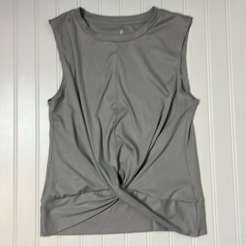 Apana Ribbed Gray Twist Front Sleeveless Muscle Tank Top Size Small